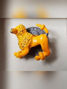 Vintage Orange Poodle Dog Brooch Pin Textured Enamel Retro Figural